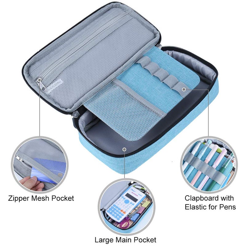 Chelory Big Pencil Case Large Capacity Pencil Bag Pouch Portable Pen Pencil Marker Cases Holder Multi Functional High Storage Office Stationery Organizer Supplies Men Women, Light Blue - Image 3